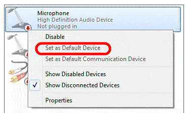 Windows 7 Sound Control, Set as Default